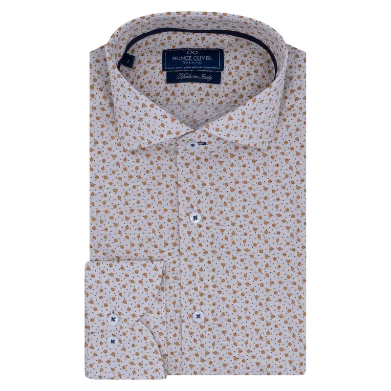 Superior Πουκάμισο Μπεζ με Μικροσχέδιο 100% Fine Cotton (Modern Fit)