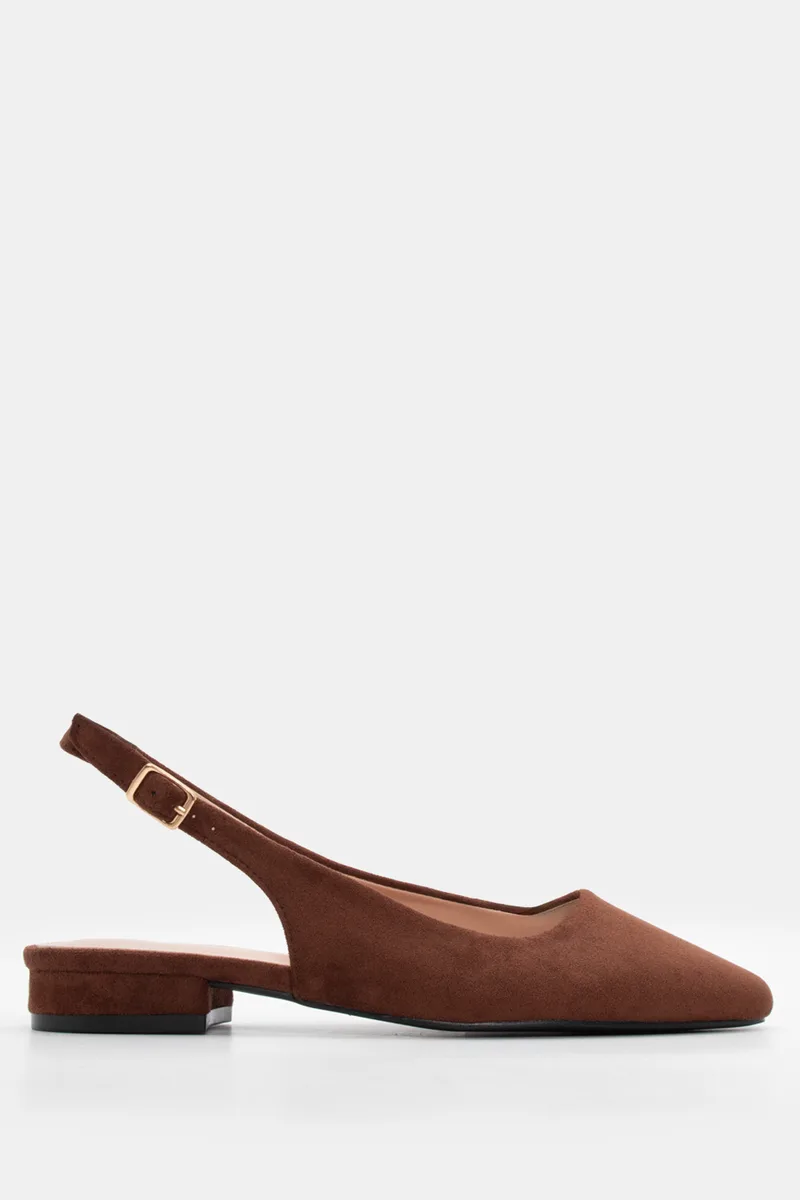 Γοβάκια Suede Slingbacks - Καφέ Σκούρο