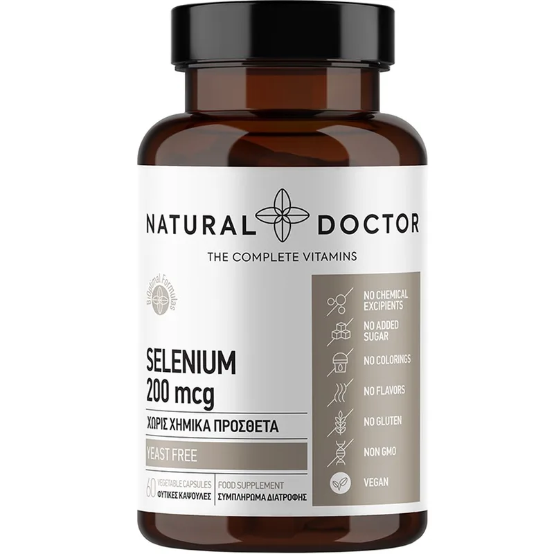 Natural Doctor Selenium 200 mcg Συμπλήρωμα Διατροφής Οργανικού Σελήνιου για τη Φυσιολογική Λειτουργία του θυρεοειδή, & Υγιή Μαλλιά & Νύχια 60veg.caps