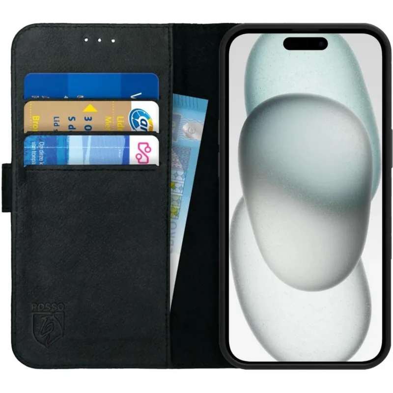 Θήκη iPhone 15 Κόκκινο Deluxe Δερμάτινο Πορτοφόλι - Black (8719246401510)