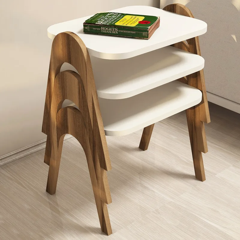 Τραπέζι Ζιγόν (3 Τεμάχια) Paris - Walnut, Cream 845Hct2822 (48,6x42x35,5)