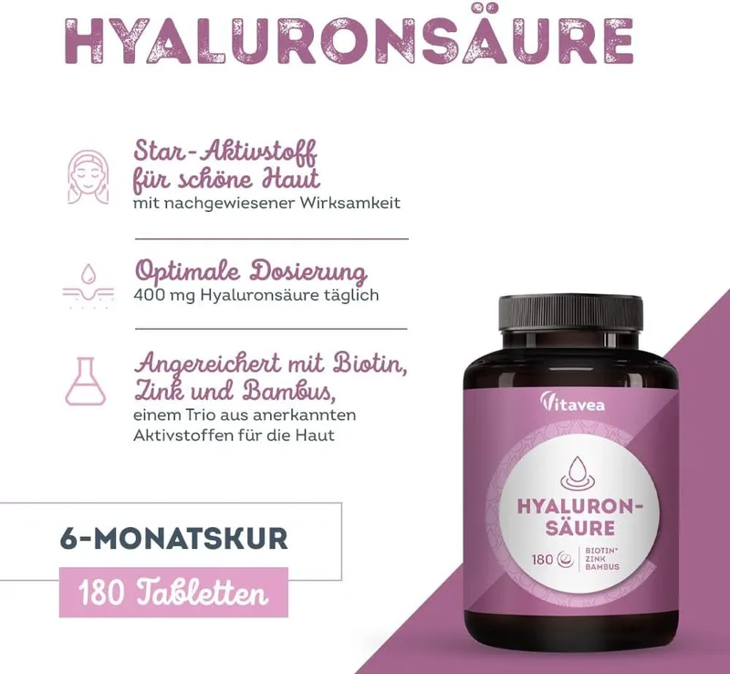Vitavea Health Essentials Hyaluronic Acid 400mg Skin Hydration 60 Tablets