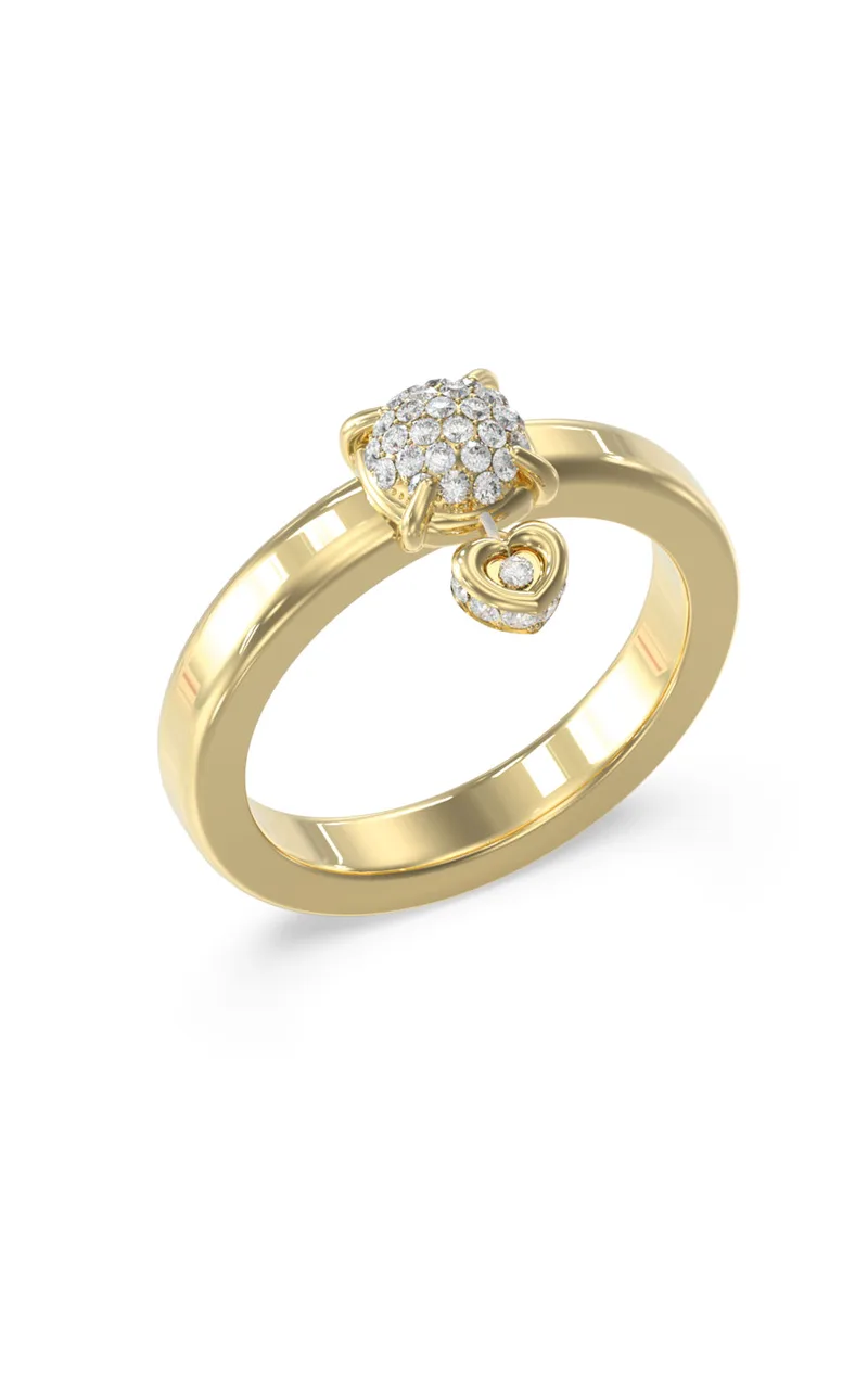 GUESS STEEL L.O.V.E. JUBR05470JWYG-No.56 Δαχτυλίδι Χρυσό Με Μίνι Καρδιά Με Πέτρες