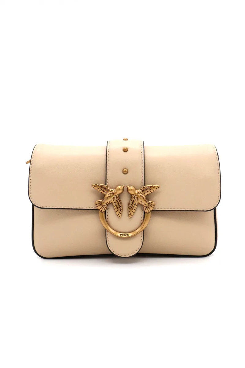 PINKO ΤΣΑΝΤΑ ΔΕΡΜΑ LOVE ONE MINI SLOUCHY FL VITELLO MORBIDO ΜΠΕΖ-ANTIQUE GOLD