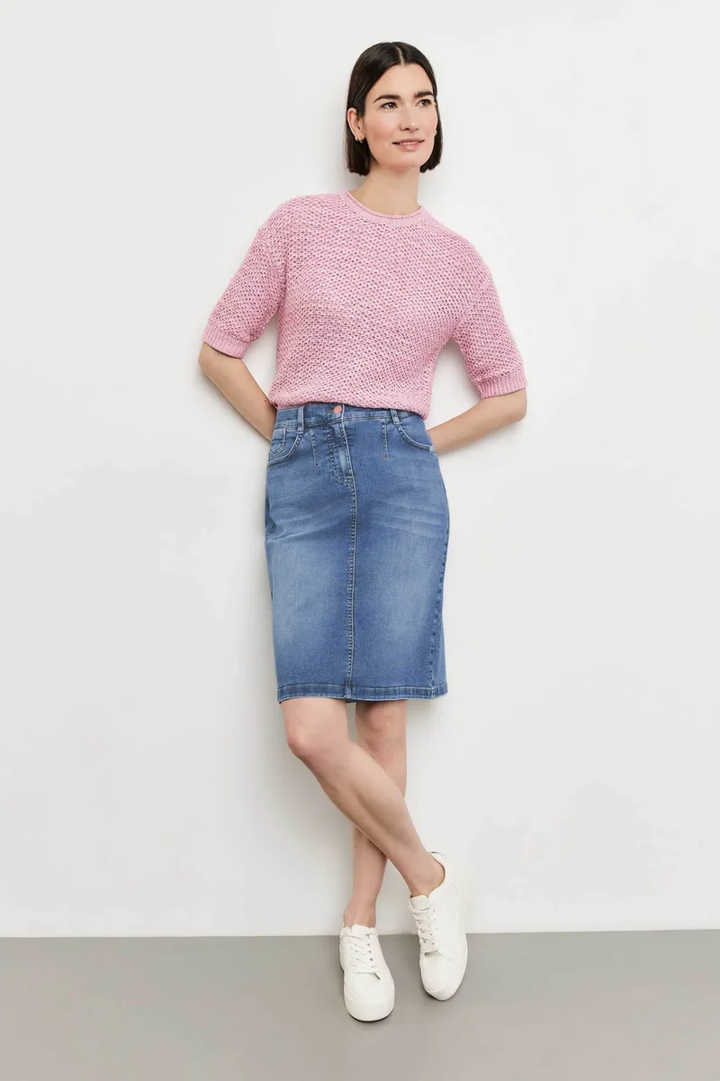Gerry Weber γυναικεία mini φούστα denim πεντάτσεπη με washed-out effect - 211007-66832 Denim Blue