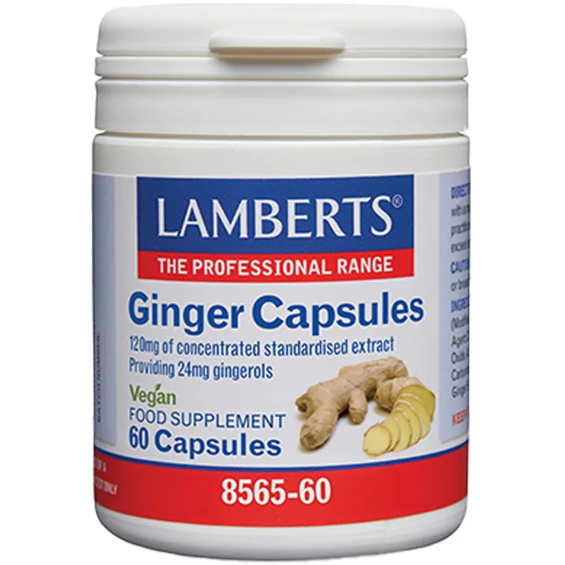 Lamberts Ginger Capsules Συμπλήρωμα Διατροφής Εκχυλίσματος Πιπερόριζας για Αντιμετώπιση Διαταραχών της Πέψης 120mg, 60caps