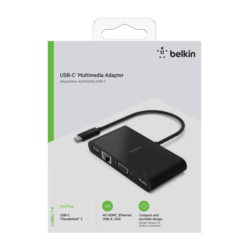 Belkin USB-C to Gigabit-Ethern. HDMI/VGA/USB-A-Adapter, black