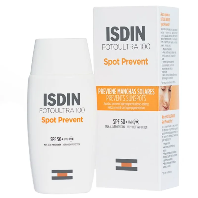 Isdin Fotoultra 100 Spot Prevent Spf50+ Αντηλιακό Προσώπου με Πολύ Υψηλή Προστασία που Προλαμβάνει τα Σημάδια που Προκαλούνται από τον Ήλιο 50ml