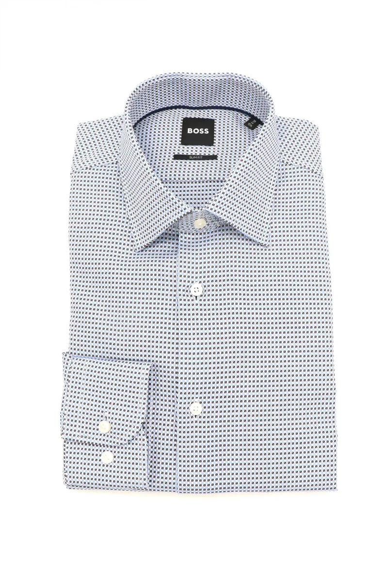 BOSS ΠΟΥΚΑΜΙΣΟ ΜΙΚΡΟΣΧΕΔΙΟ SLIM FIT H-HANK-KENT-C1-214 ΣΙΕΛ