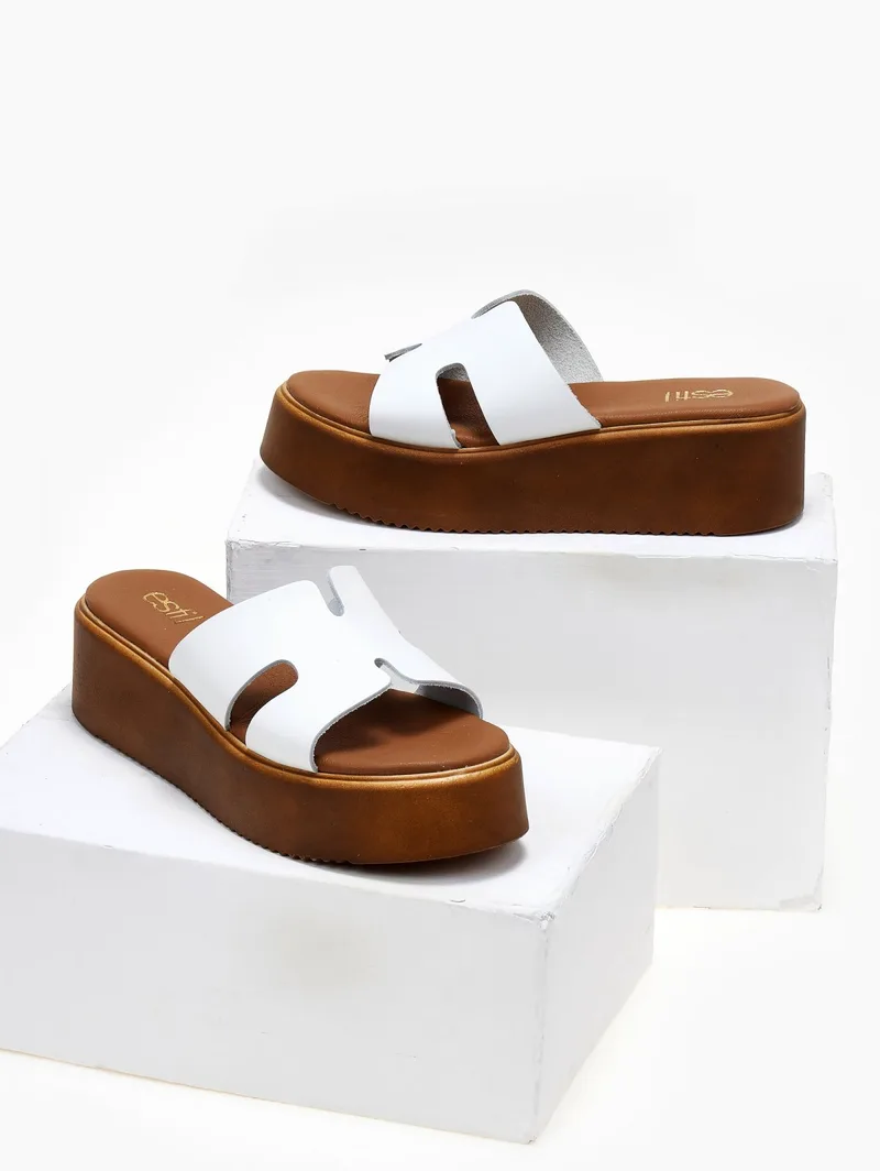Estil Leather Flatform Sandals with Cut-outs - 252 - White