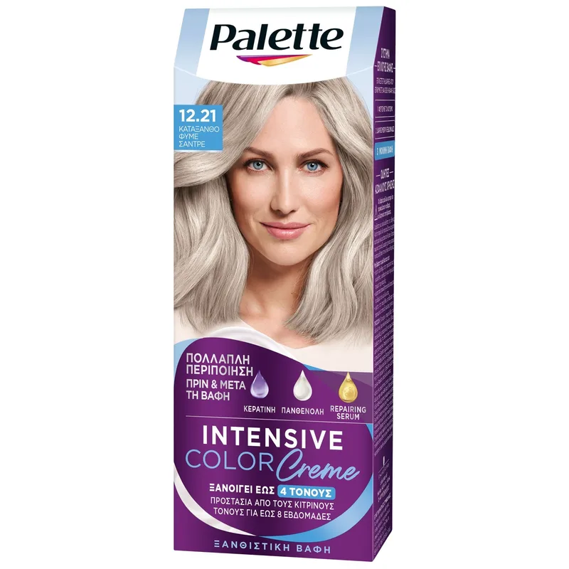 Schwarzkopf Palette Intensive Hair Color Creme Kit Μόνιμη Κρέμα Βαφή Μαλλιών για Έντονο Χρώμα Μεγάλης Διάρκειας & Περιποίηση 1 Τεμάχιο - 12.21 Κατάξανθο Φυμέ Σαντρέ