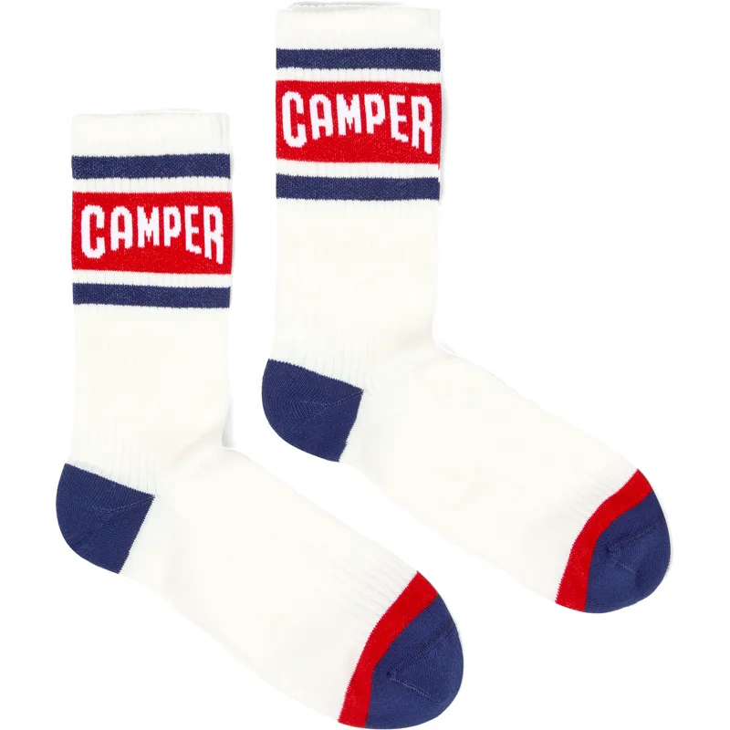 CAMPER Socks - Unisex Κάλτσες - Λευκό,Μπλε,Κόκκινο, Μέγεθος M, Cotton fabric