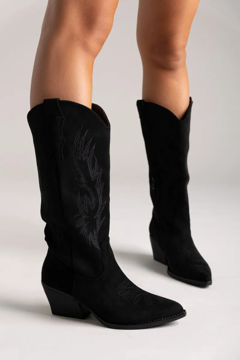Ideal shoes Cowboy boots - 6398A - Black Suede