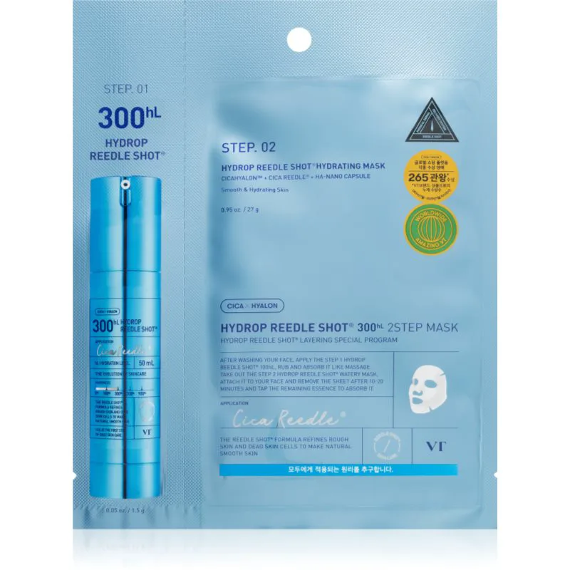 VT Cosmetics Hydrop Reedle Shot 300hL εντατικά ενυδατική μάσκα για θεραπεία επιδερμίδας δύο φάσεων 28.5 γρ