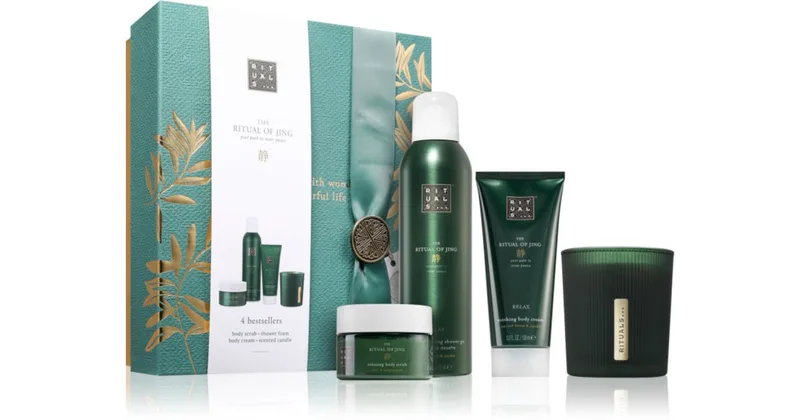 RITUALS The Ritual Of Jing women's gift set shower foam 200 ml + scented candle 140 g + sugar body scrub 125 g + delicate body cream 100 ml