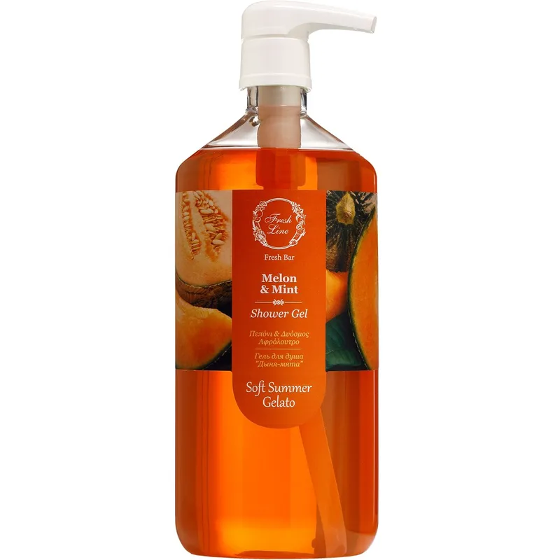 Fresh Line Fresh Bar Melon & Mint Shower Gel Soft Summer Gelato Δροσερό & Καλοκαιρινό Αφρόλουτρο Σώματος Φυσικής Σύνθεσης με Πεπόνι & Μέντα 1Lt