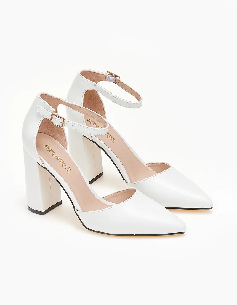 Γόβες μυτερές open heel με τόκα - Λευκό