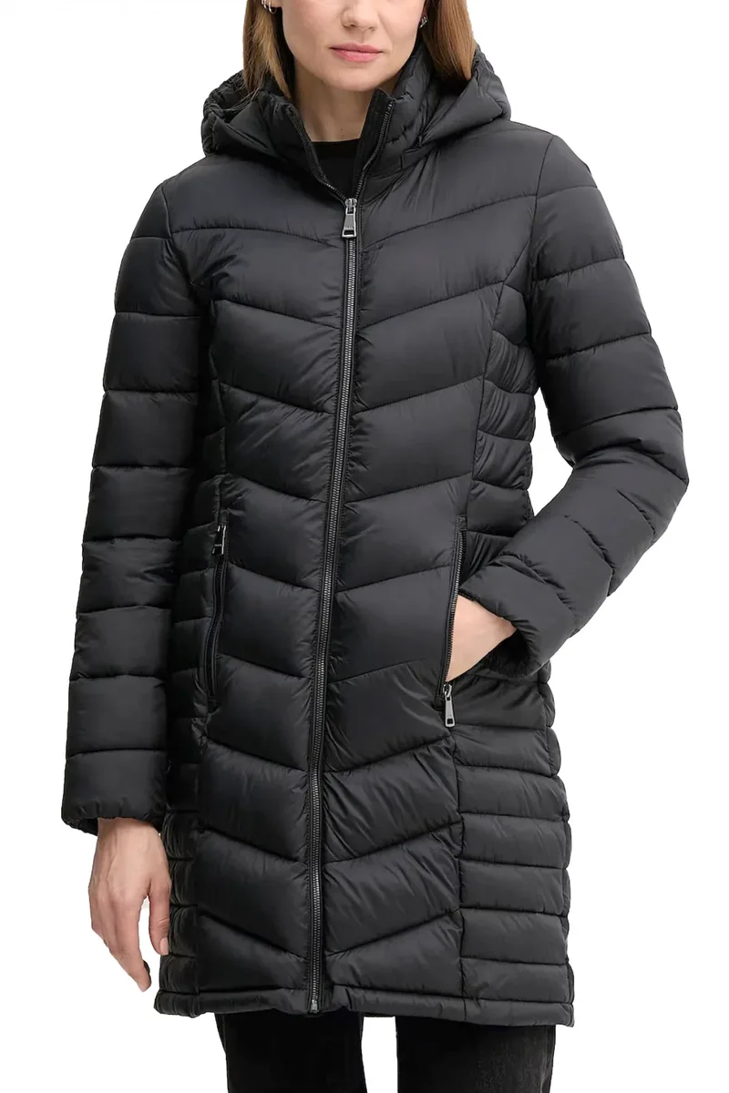 DKNY ΜΠΟΥΦΑΝ ΦΟΥΣΚΩΤΟ MIDI ΚΑΠΙΤΟΝΕ ΑΠΟΣΠΩΜΕΝΗ ΚΟΥΚΟΥΛΑ ΤΣΕΠΕΣ ΜΑΥΡΟ