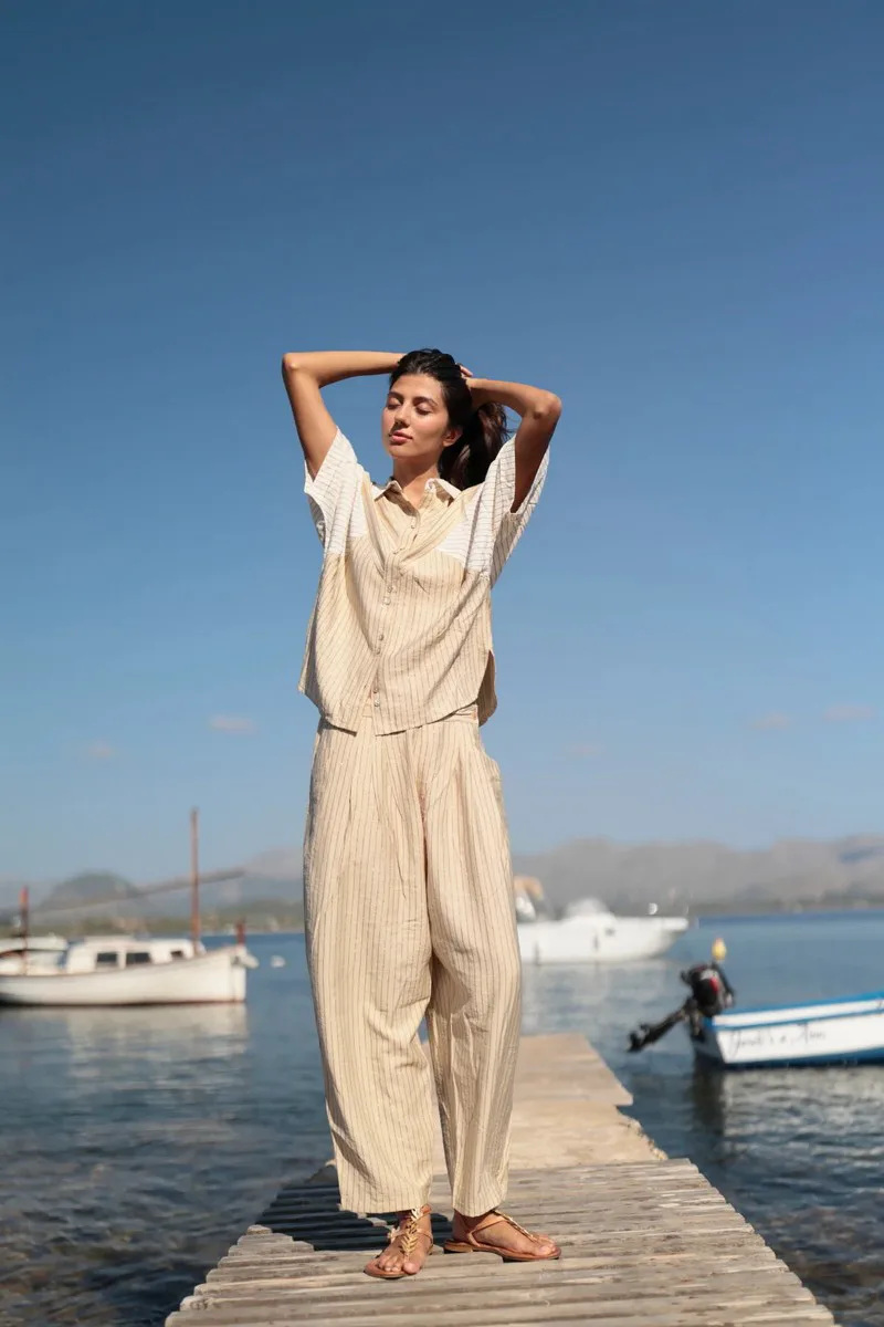 Luna Llena Γυναικείο Παντελόνι Wide Leg Ριγέ