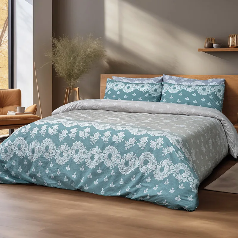 Παπλωματοθήκη Υπέρδιπλη Σετ 230x250 Beauty Home Palm 12186 Petrol 230x250