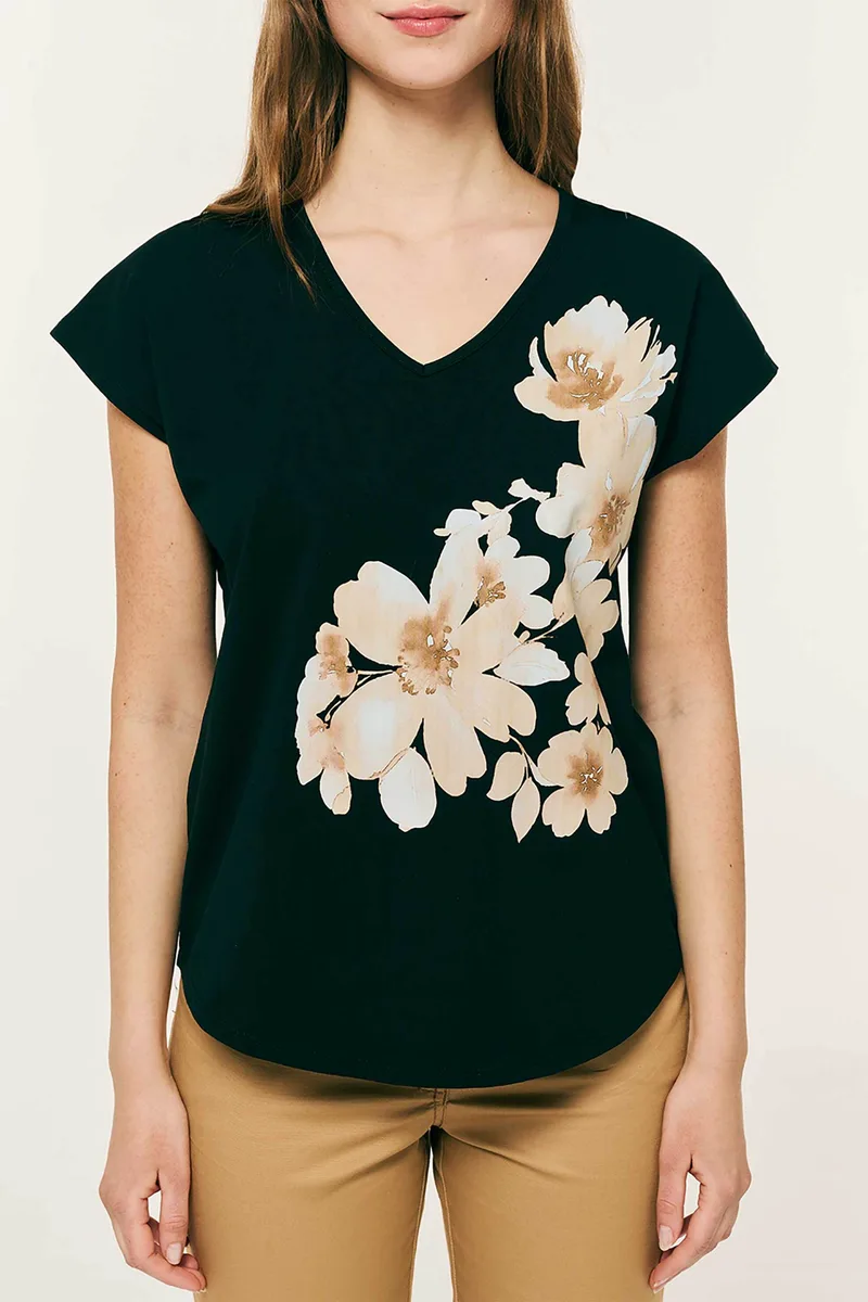 Forel γυναικείo T-shirt με print - 082.10.01.058 Μαύρο