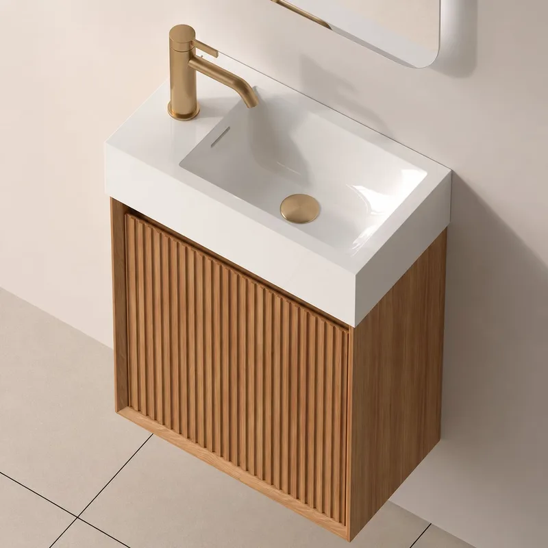 Έπιπλο Mini Polywood για Μικρά WC με 1 Ντουλάπι & Νιπτήρα Φυσικό Ξύλο Ακακία (46x26cm)
