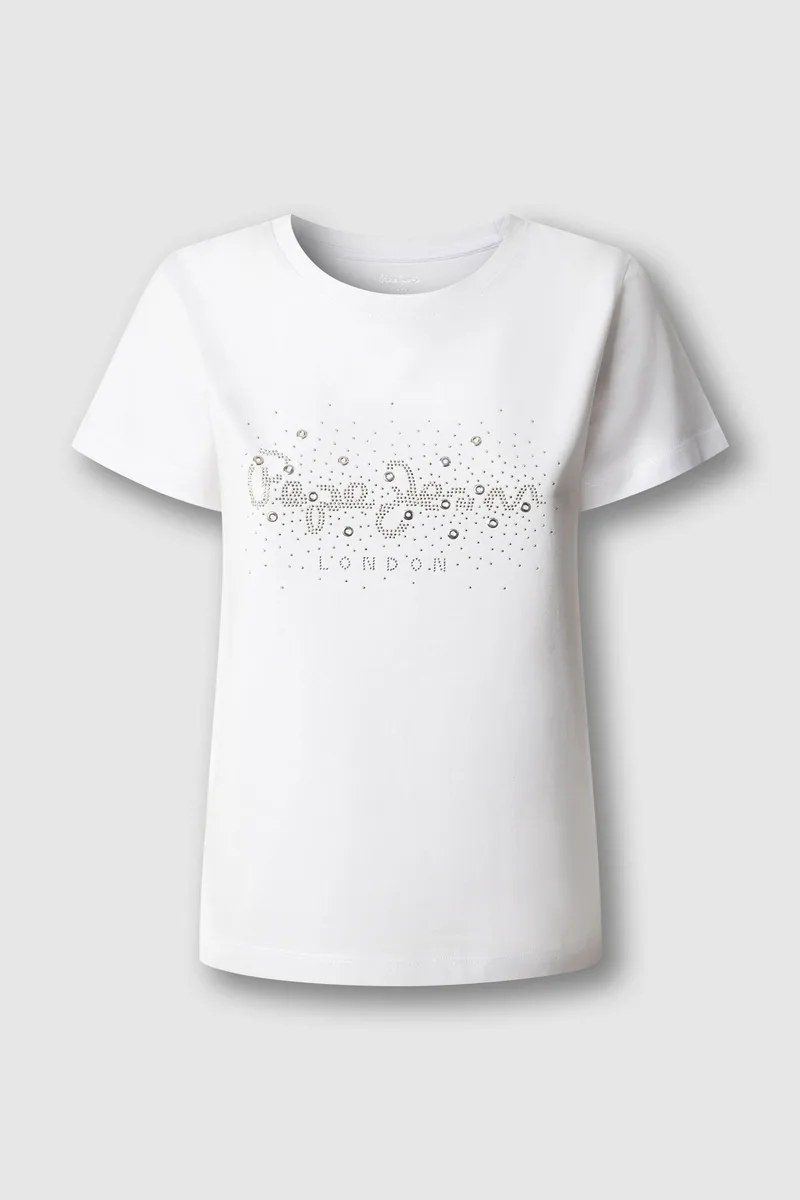 Pepe Jeans γυναικείο T-shirt με logo print και στρας "Brady" - PL5000078 Λευκό