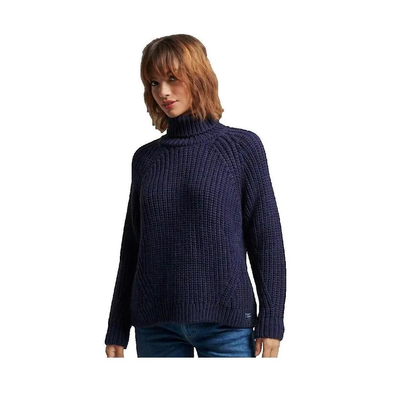 Πουλόβερ Superdry Pull Slouchy Stitch col roulé bleu