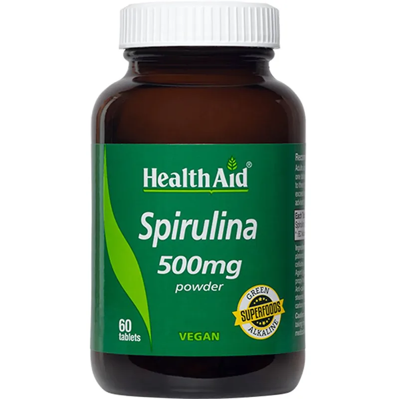 Health Aid Spirulina 500mg Συμπλήρωμα Διατροφής με Σκόνη Σπιρουλίνας για Ενέργεια, Τόνωση & Πνευματική Οξυδέρκεια 60tabs