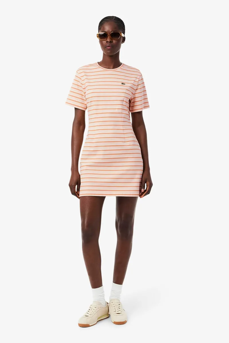 Lacoste γυναικείο mini φόρεμα με ριγέ σχέδιο και λογότυπο Slim Fit - EF0263 Σομόν