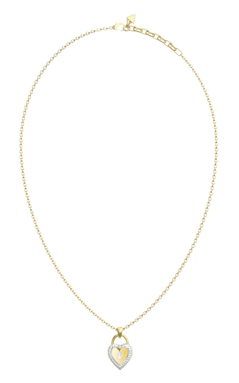 GUESS STEEL LOVE BITES JUBN06060JWYGRHT/U Κολιέ Χρυσό Με Δίχρωμη Καρδιά Με Πέτρες