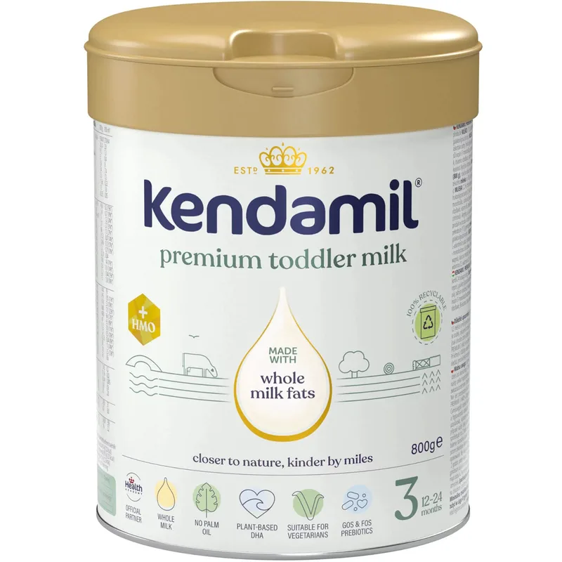 Kendamil Premium Toddler Milk 3, 12-24m with Whole Milk Fats + HMO Γάλα Πλήρες 3ης Βρεφικής Ηλικίας σε Σκόνη με Ολιγοσακχαρίτες Μητρικού Γάλακτος (HMO) 800g