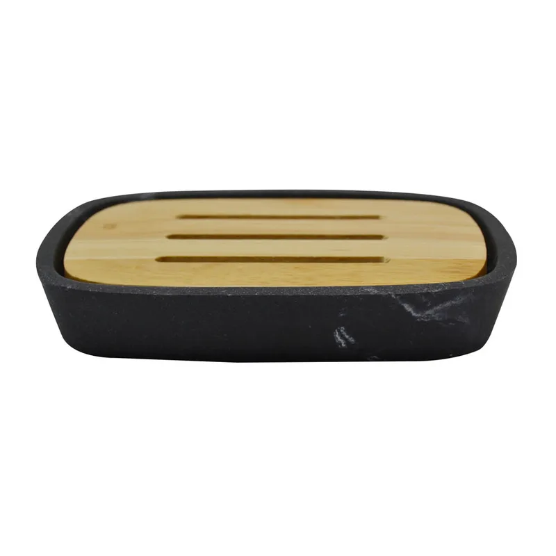 Σαπουνοθήκη Μάρμαρο Μαύρο Polyester/Μπαμπού 11.3x7.3x2cm ANKOR