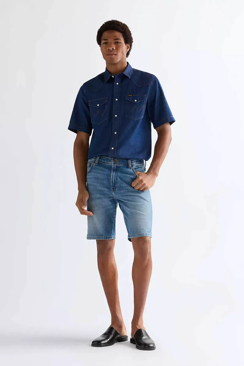 Wrangler® ανδρική denim βερμούδα πεντάτσεπη Regular Fit "Texas" - 112377790 Denim Blue