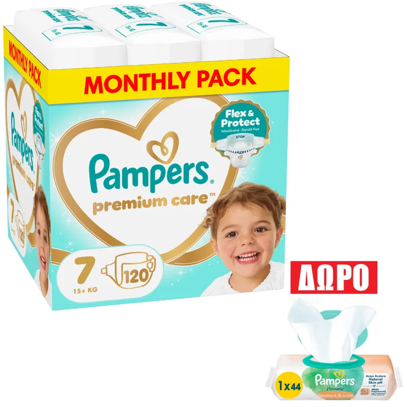 Πάνες Pampers Premium Care Monthly Pack Νο7 (15+kg) 120τεμ