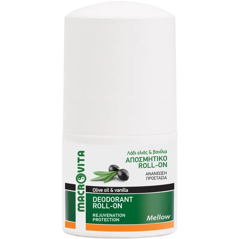Macrovita Mellow with Olive Oil & Vanilla Deoderant Roll-on Αποσμητικό Roll-on 24ωρης Προστασίας με Λάδι Ελιάς, Βανίλια & Προβιταμίνη Β5 Πανθενόλη 50ml