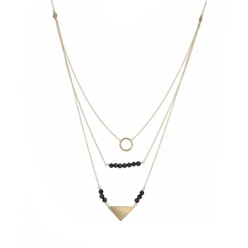 Τριπλό χρυσό κολιέ με Black Spinel Κ9 041498 041498 Χρυσός 9 Καράτια