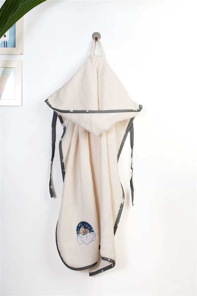 Κάπα Με Κέντημα Bebe 75x85εκ. Cloudy Bear 177 Ecru-Grey Dimcol (Ύφασμα: Βαμβάκι 100%, Χρώμα: Γκρι) - DimCol - 31141429031
