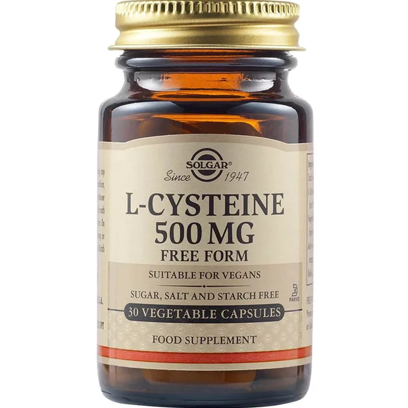Solgar L-Cysteine 500mg Συμπλήρωμα Διατροφής Αμινοξέος Κυστεΐνης που Συμβάλλει στην Παραγωγή Κερατίνης για Υγιή Μαλλιά, Νύχια & Δέρμα με Ισχυρές Αντιοξειδωτικές Ιδιότητες 30veg.caps