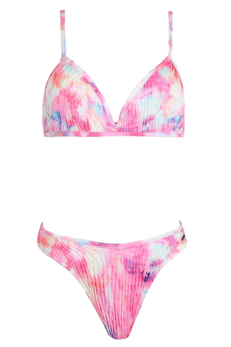 GIGI-Μαγιό Σετ Μπικίνι Γκοφρέ Tie Dye - Ροζ