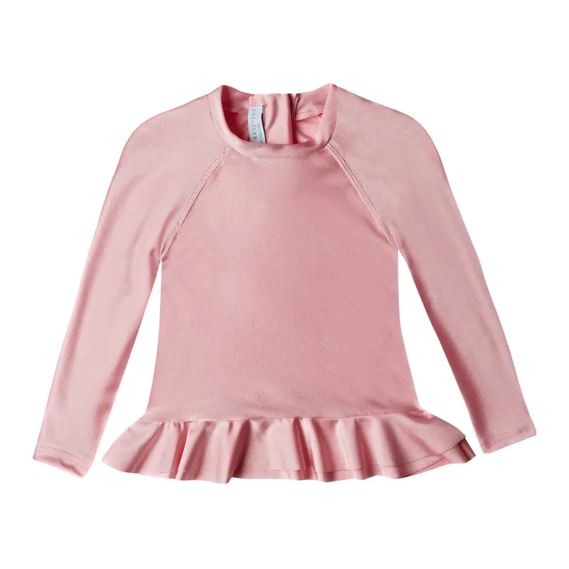 GIRL'S RASHGUARD RUFFLED SHINY PINK