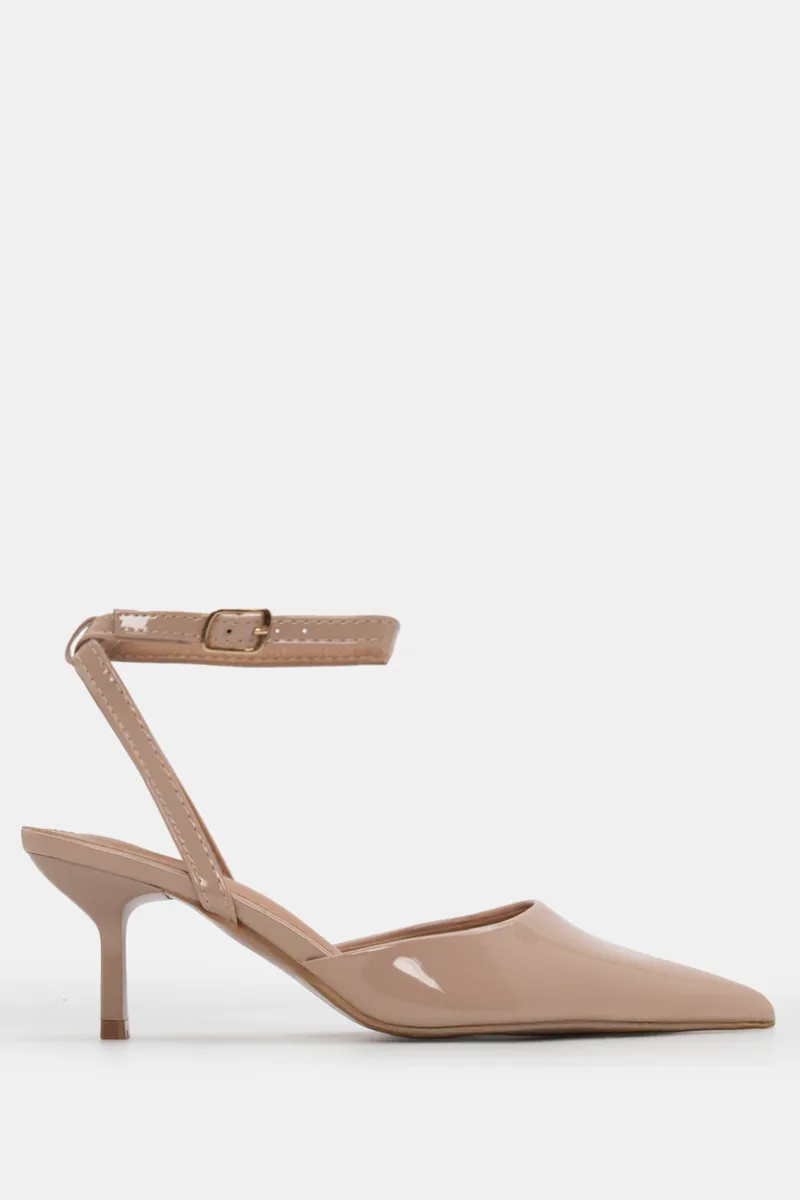 Γόβες Μυτερές Slingback με Μπαρέτα - Nude