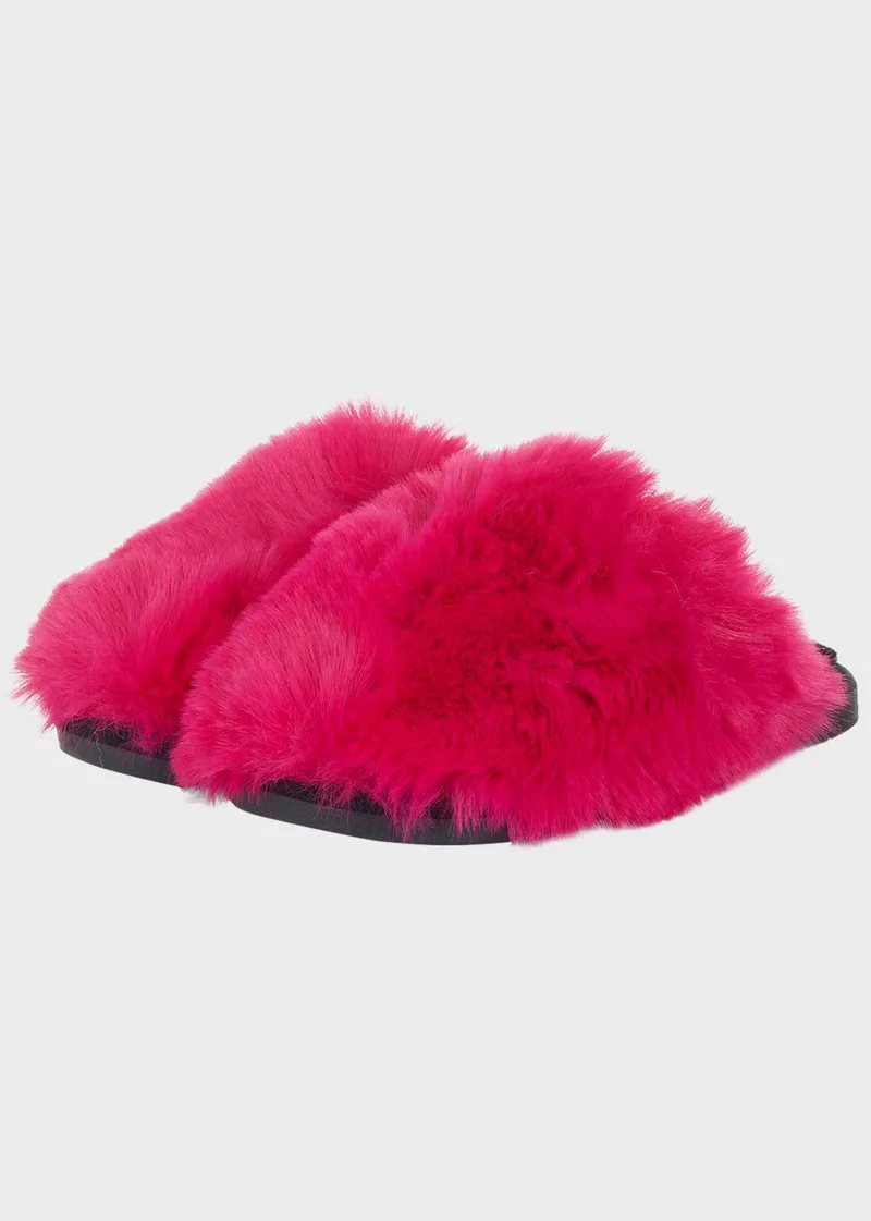 Γυναικεία παντόφλα fluffy αντιολισθητικός πάτος ΦΟΥΞΙΑ