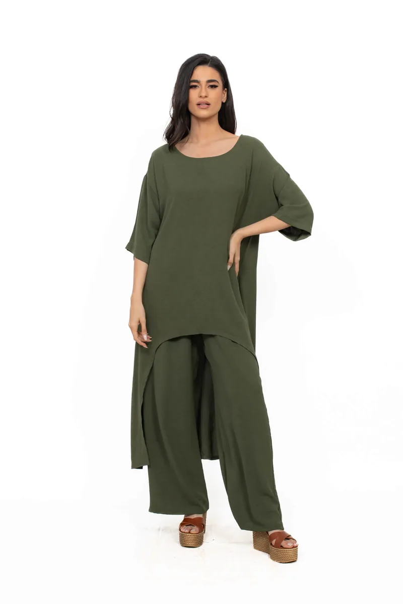 ΣΕΤ PLUS SIZE ΠΑΝΤΕΛΟΝΙ ΜΠΛΟΥΖΑ ΧΑΚΙ ΧΑΚΙ