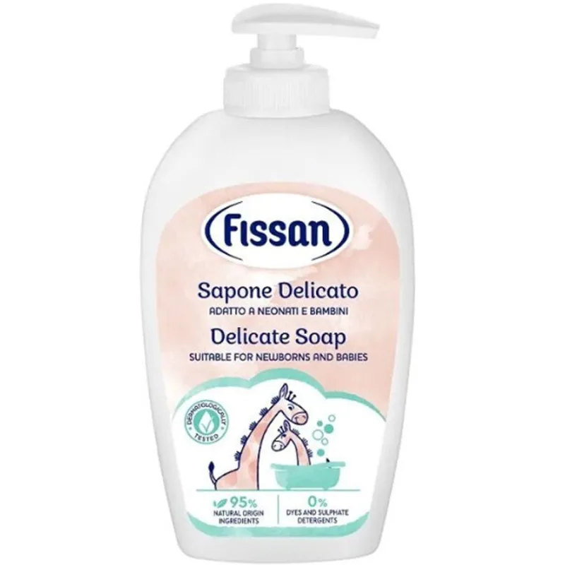 Fissan Delicate Newborn & Baby Soap Απαλό Υγρό Σαπούνι Καθαρισμού Καθημερινής Χρήσης με Χαμομήλι για Βρέφη & Μωρά με Αντλία 250ml