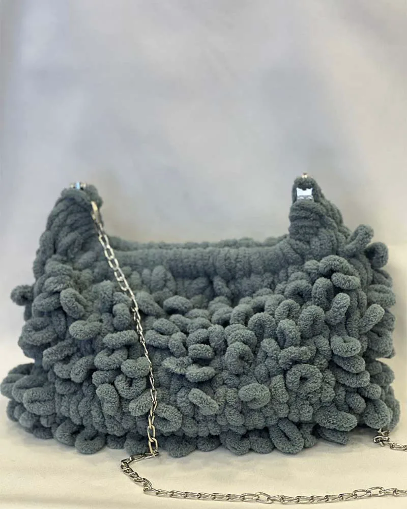 PUFFY CLUTCH BAG ΜΕ ΦΟΔΡΑ ΑΛΥΣΙΔΑ (ΓΚΡΙ)