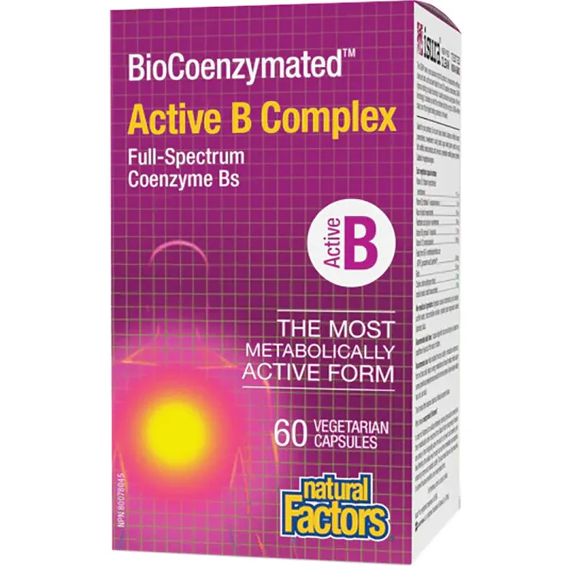 Natural Factors BioCoenzymated Active B Complex Συμπλήρωμα Διατροφής Συμπλέγματος Βιταμινών Β σε Βιολογικά Ενεργή Μορφή για Γρήγορη Απορρόφηση για Ενέργεια, Αντιμετώπιση Κούρασης & Καλή Υγεία Νευρικού Συστήματος 60caps