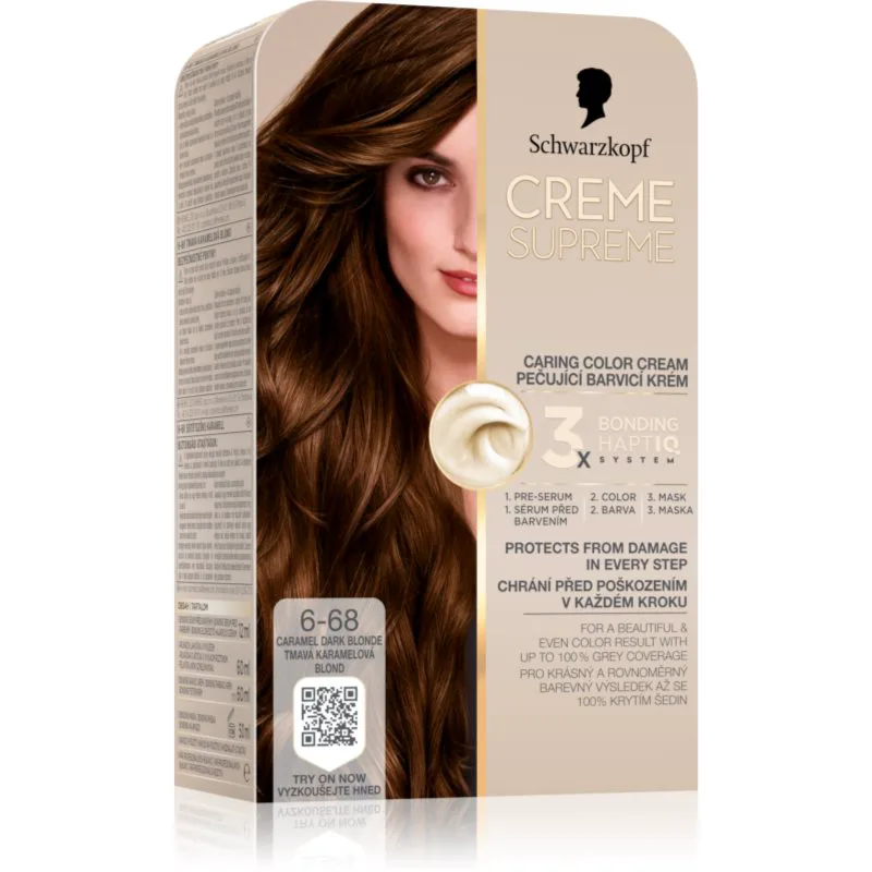 Schwarzkopf Creme Supreme μόνιμη βαφή μαλλιών απόχρωση 6-68 Caramel Dark Blonde 60 ml