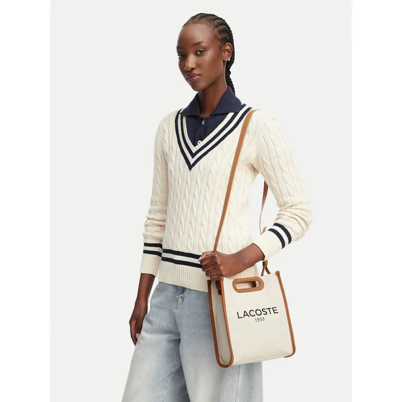 Τσάντα Lacoste Small Heritage Canvas Tote NF5232TD Ανοιχτό μπεζ