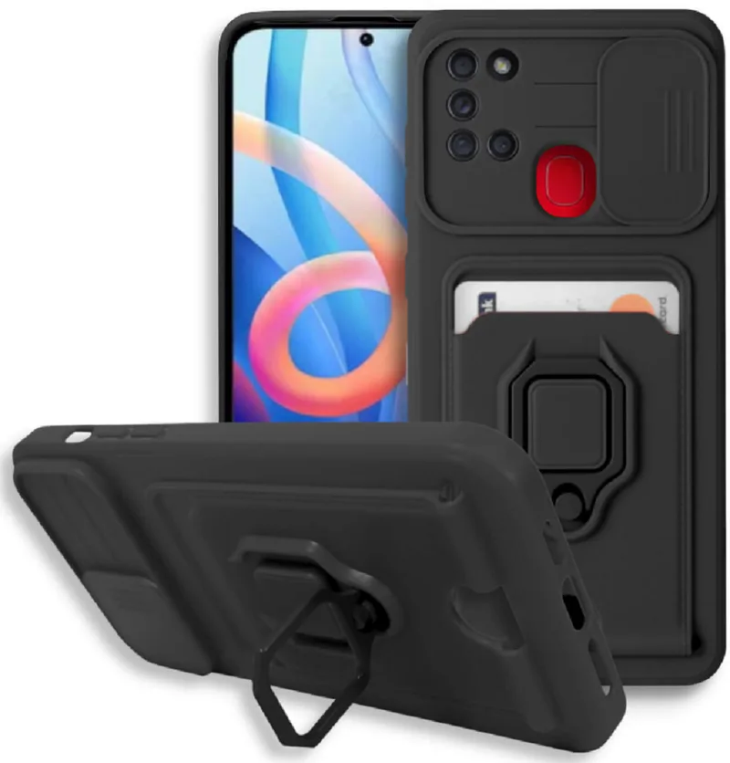 Bodycell Multifunction - Ανθεκτική Θήκη Samsung Galaxy A21s με Λουράκι Λαιμού / Κάλυμμα Κάμερας / Ring Holder / Υποδοχή Κάρτας - Black (5206015011726)